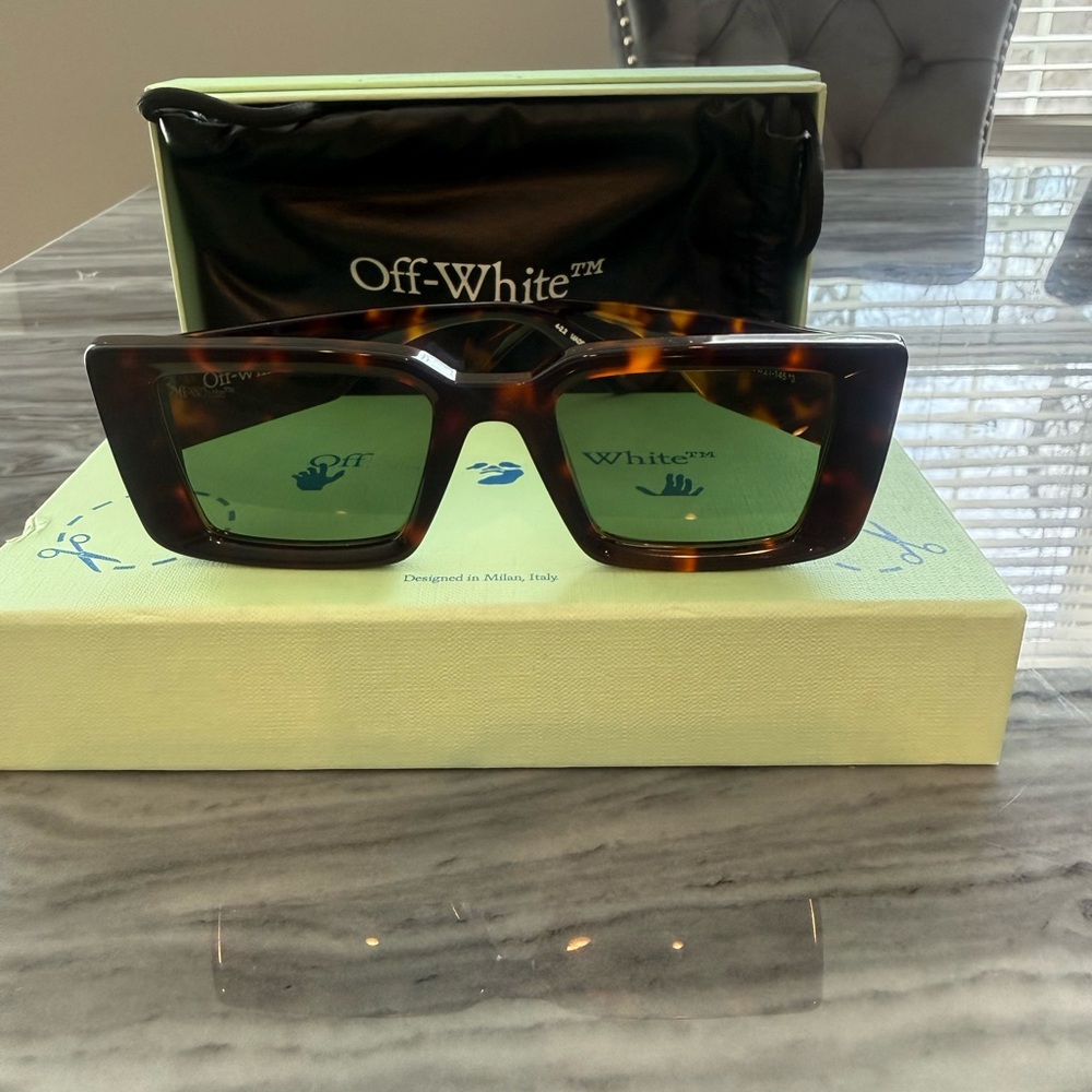 Off-White Tortoiseshell Sunglasses with Green Lenses